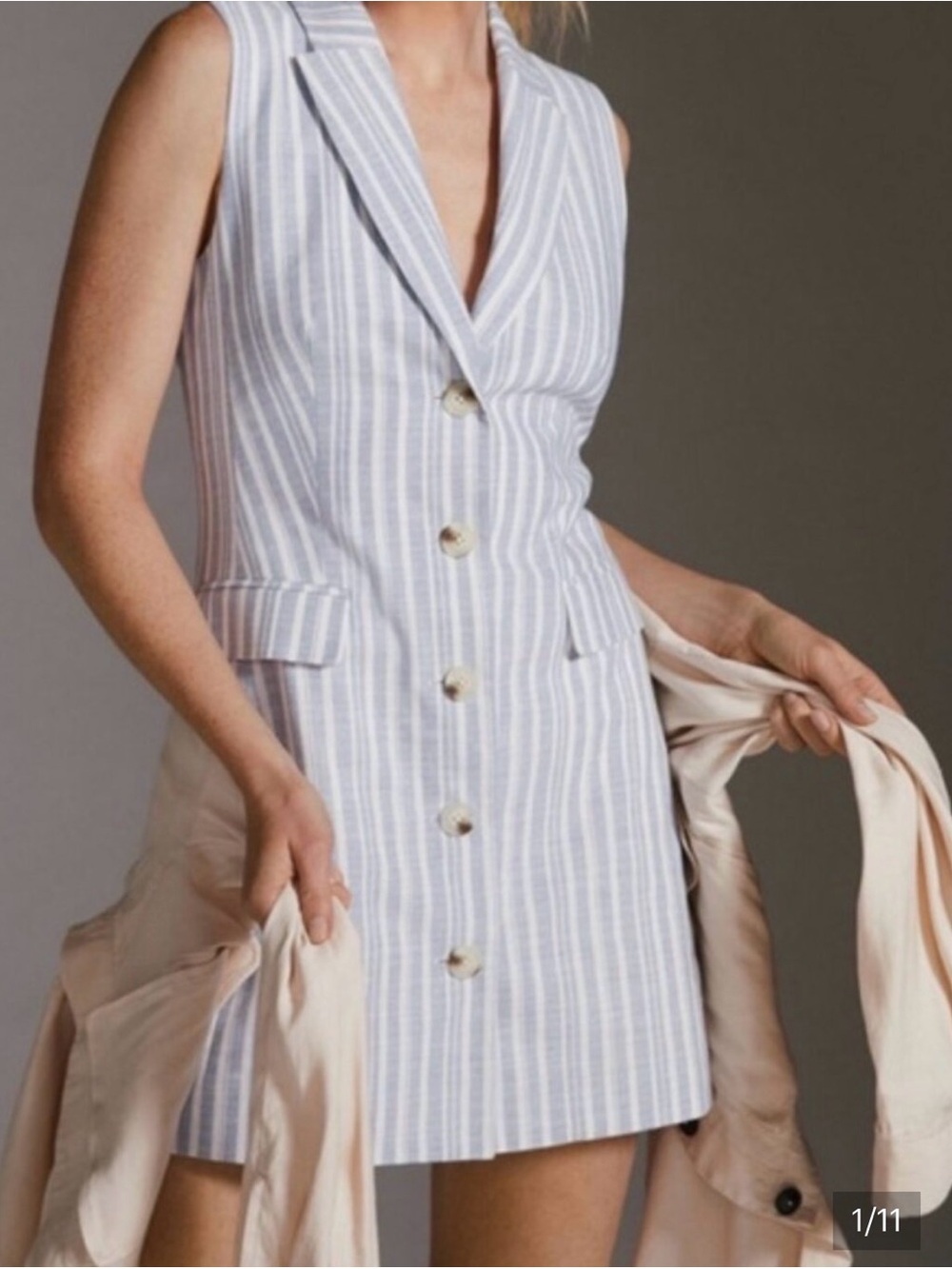 Anthropologie - Current Air Striped Sleeveless Button-Front Mini Dress 1X
